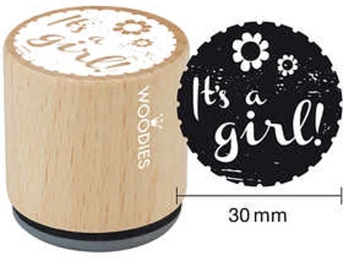 Houten stempel, d: 30 mm, h: 35 mm, Its a girl , 1stuk [HOB-32381]